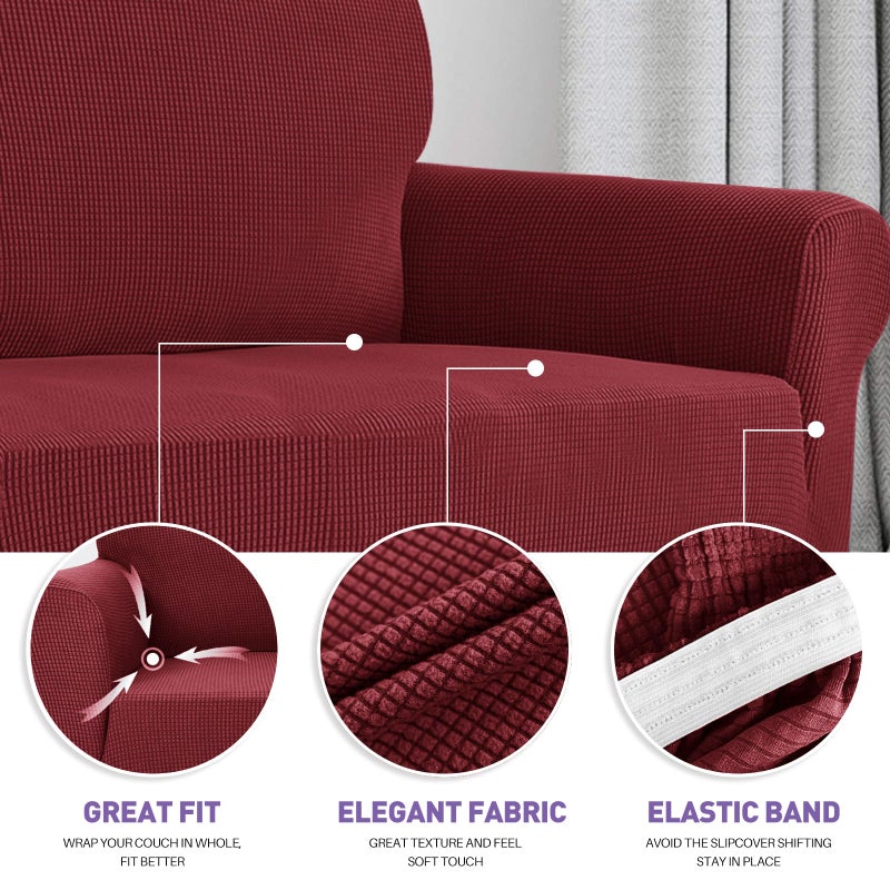 ZNSAYOTX Super Stretch Couch Cover (72"-92") Universal Sofa Covers with Elastic Bottom, Dog Cat Pets Friendly Washable Furniture Protector Fitted Sofa Slipcovers Stay in Place (Wine Red, Sofa) - Image 3